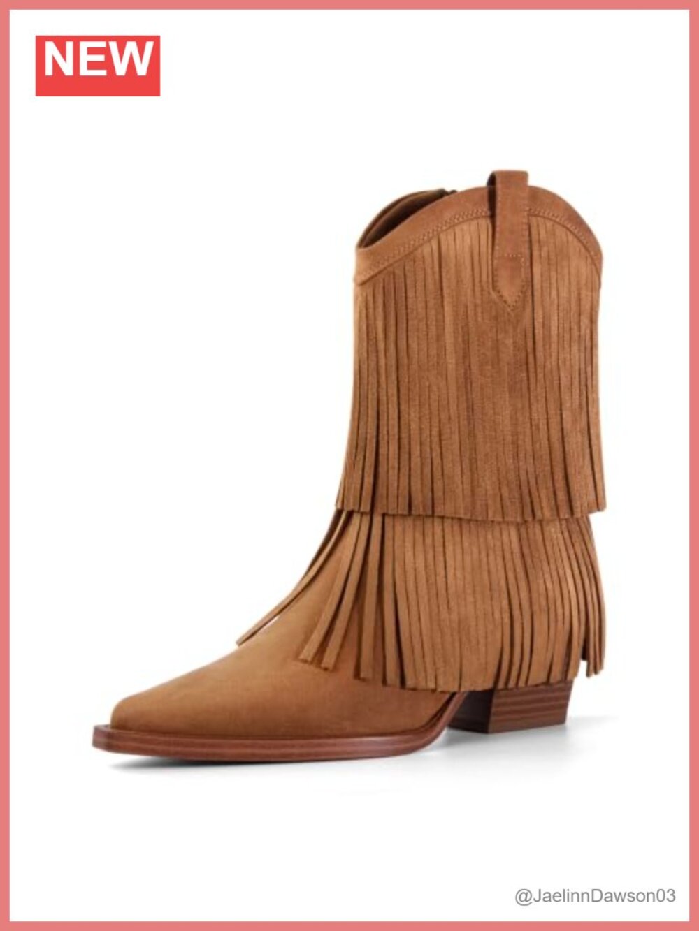 Miorap Fringe Cowboy Boots Suede Mid Calf Western Block Heel